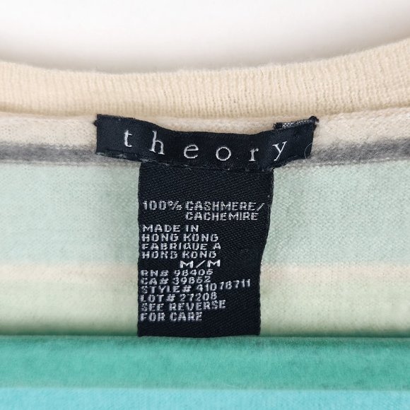 Theory 100% Cashmere Colorful Striped V-Neck Sweater sz M Flawed - Picture 3 of 8
